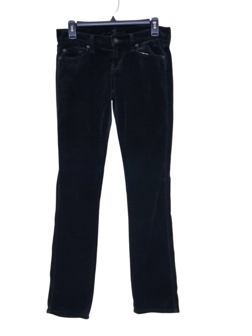 7 For All Mankind Black Velvet Velour Low Rise Straight Leg Pants Size 26